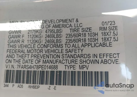 2023 Honda Cr-V Ex-L Awd from USA, damaged, VIN 7FARS4H78PE014688
